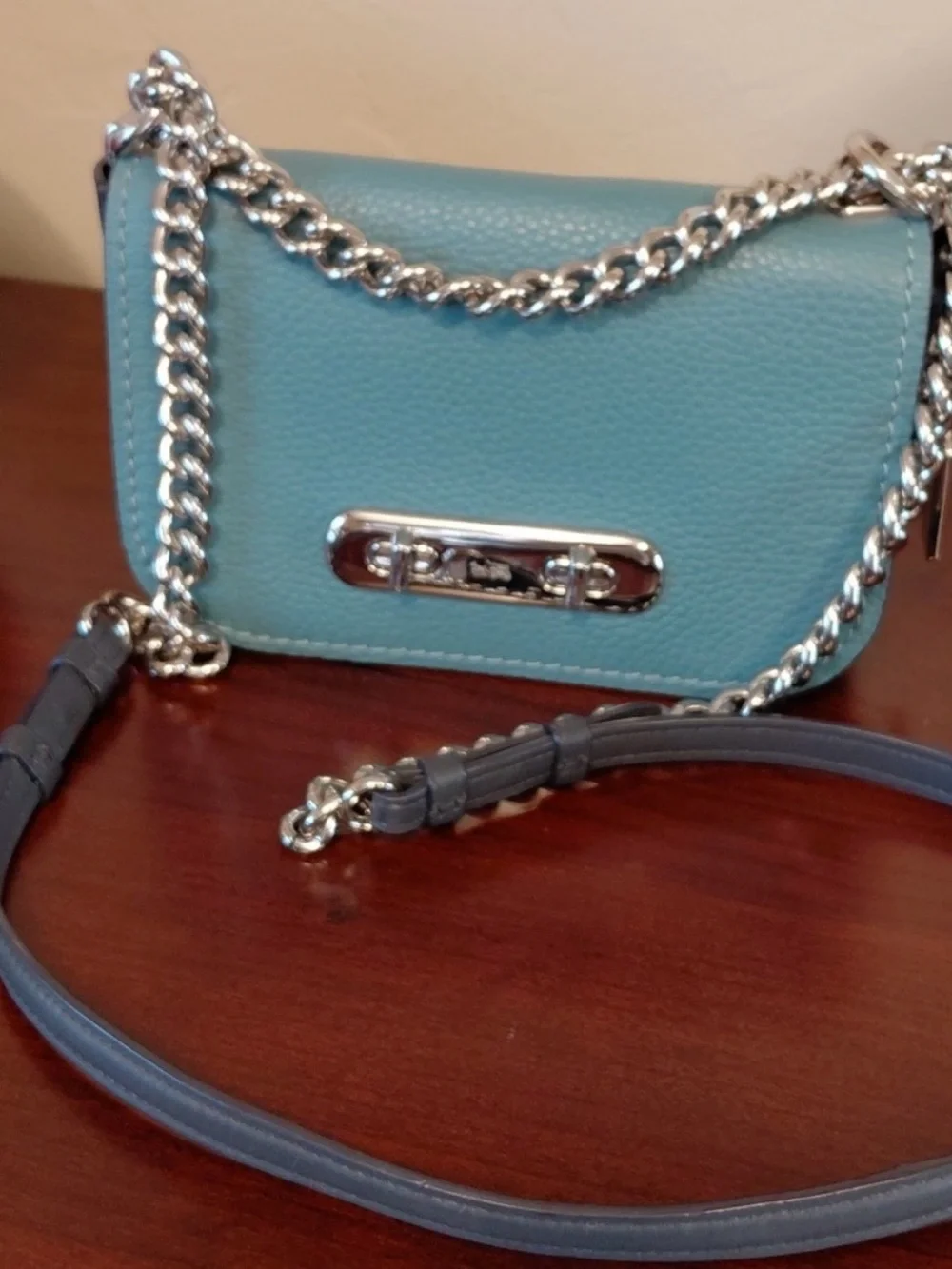 Coach Swagger 20 Shoulder Bag Colorblock Pebble Leather Teal & Blue 24114